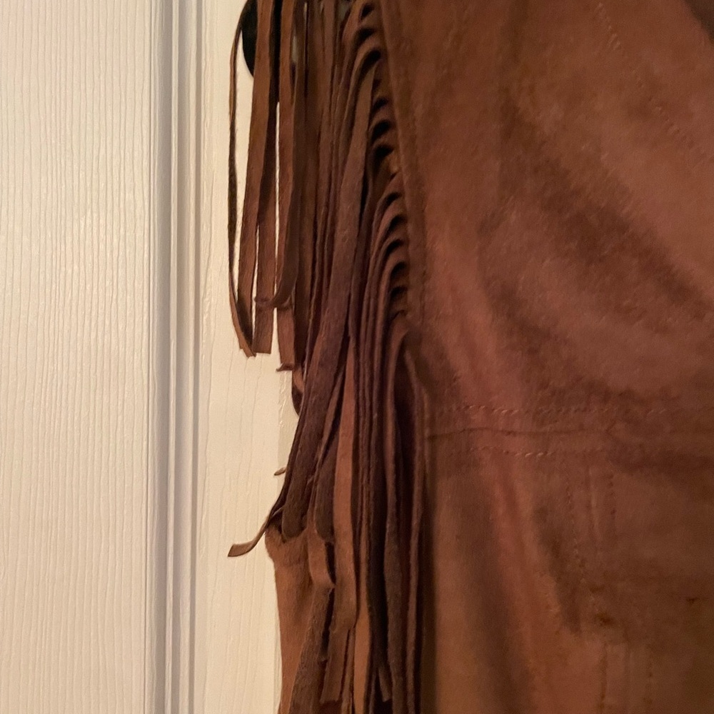 Express Tan Fringe Suede Shift Dress - Picture 2 of 5